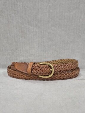 Surrey braided leather belt women's medium brown flexible solid brass buckle